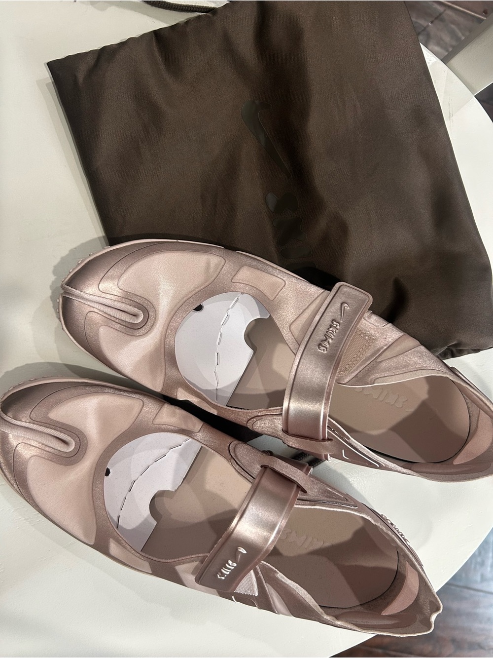 SKIMS Metallic Rose Gold Slip-On Mary Jane Sneakers